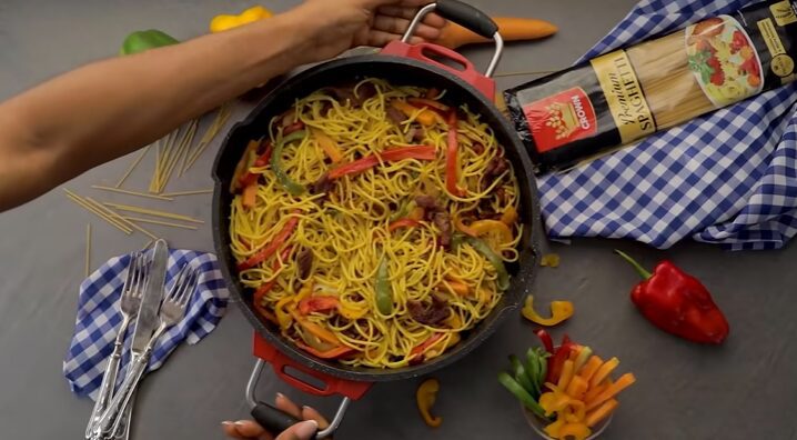 Curried Spaghetti with Shredded Beef by Chioma Akpotha